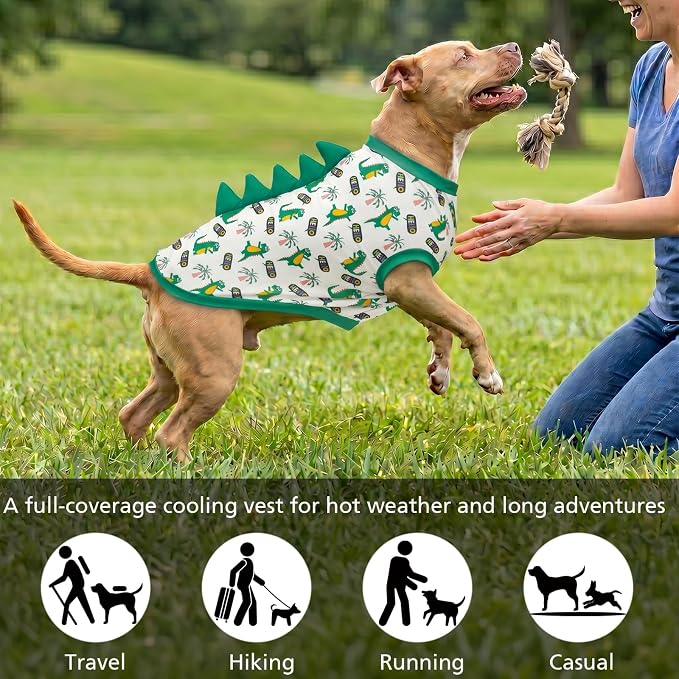 UPF 50+ Sun Protection Dog Shirt - Sleeveless Cooling Vest for Large Dogs Boy, Quick-Dry Pet T-Shirt with Funny Dinosaur Horns, UV Protective Breathable Dog Clothes U-COSBX11L