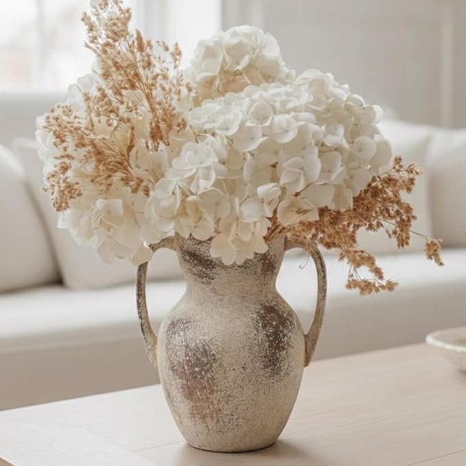 Emotionally Grounded Vase, Vaseking Large Ceramic Rustic Vase with 2 Handles, 8.6 inch Minimalist Decorative Farmhouse Tall Vases for Home Decor, Living Room, Enterway, Wedding, Fired Terra Clay