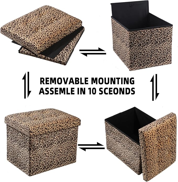 ALASDO Ottoman Storage Ottoman Footrest Stool Foldable Foot Rest Footstool Bench for Living Room 17x13x13inches Leopard Print