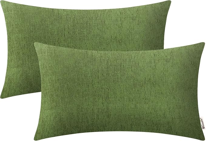 BRAWARM Throw Pillow Covers 12x20 Inches - Forest Green Chenille Lumbar Pillow Covers Pack of 2, Solid Dyed Soft Chenille Pillow Cases for Couch Sofa Bed Home Decoration