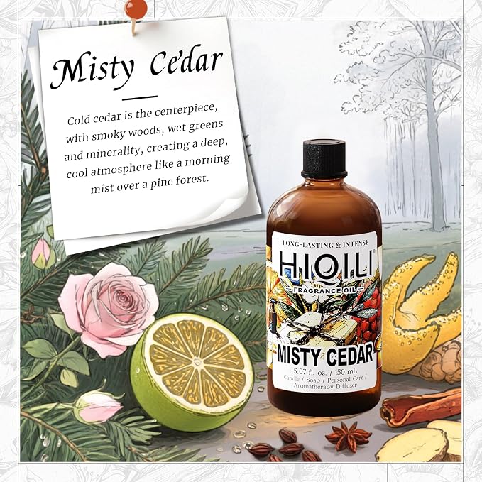 HIQILI Misty Cedar Fragrance Oil for Diffuser, Candle & Soap Making | Fresh Woody Hotel Scent For DIY Crafts, Ideal For Diffuser, Candles & Hand Wash Creation - 150mL / 5.07 Fl Oz