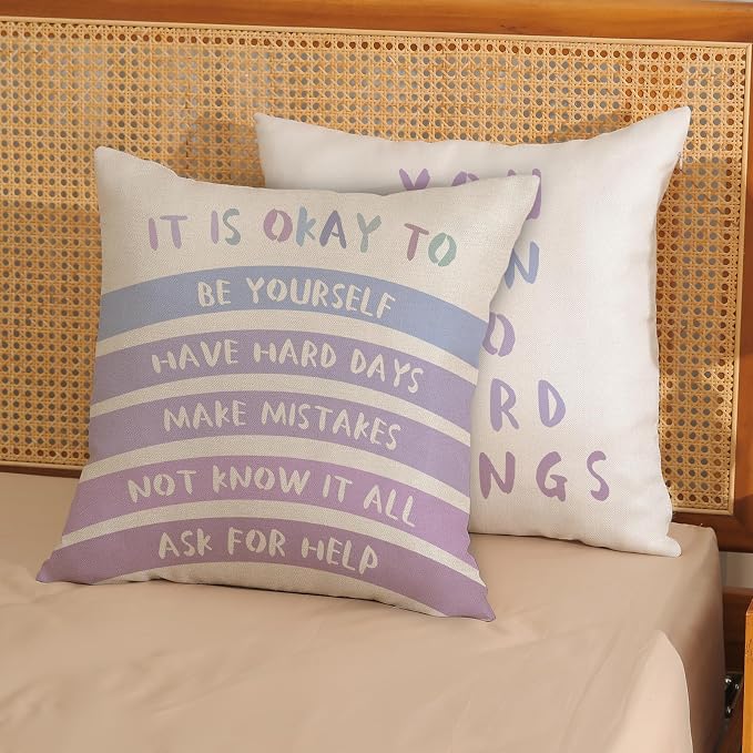 Rainbow Classroom Pillow Covers 18x18 Set of 2 Boho Preppy Purple Throw Pillows Aesthetic Inspirational Quotes Pillowcase Summer Outdoor Decorations Girl Kids Cushion Case for Bed Room Decor