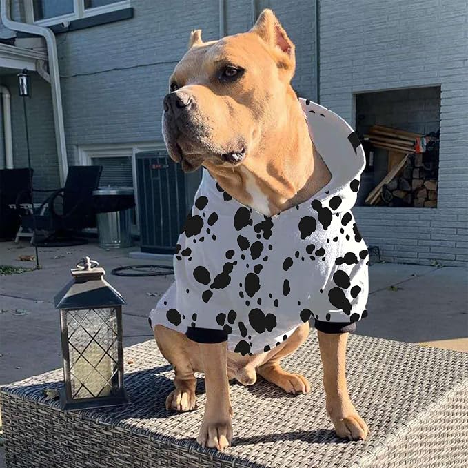 Halloween Dalmatian Dog Costume, Dalmatians Print Winter Clothes Sweaters for Halloween Cosplay Autumn Pets' Wear Dog Winter Hoodies with Pocket for Medium Large Dogs XXL