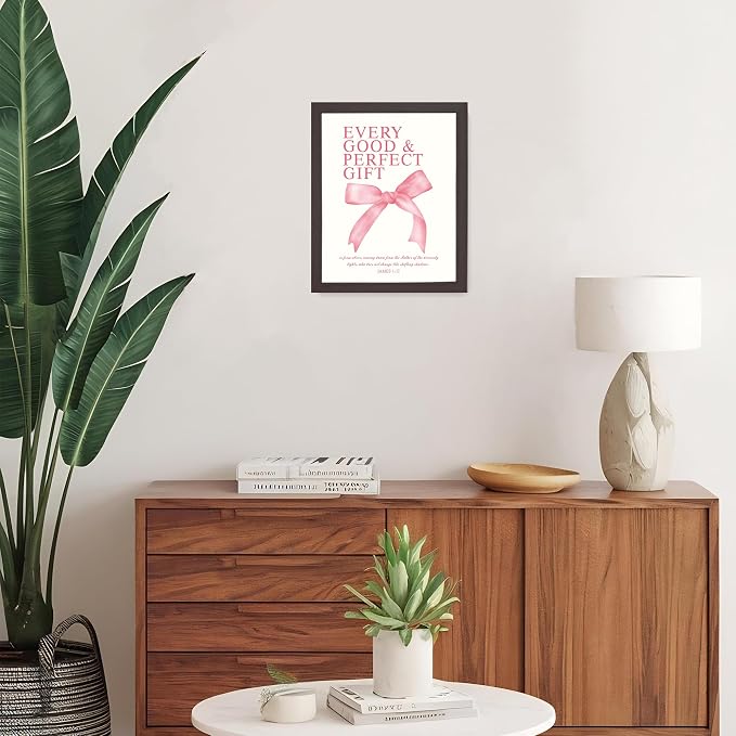 LARTSFRO Coquette Pink Bow Wall Art Decor Posters, Pink Bow Room Bedroom Bathroom Dorm Wall Art Decor Aesthetic for College Teen Girls Gifts, Inspirational Bible Verses Bow Wall Decor, 10x8 Inch Set of 4 Pcs Bow Pictures (DARK FRAMED)