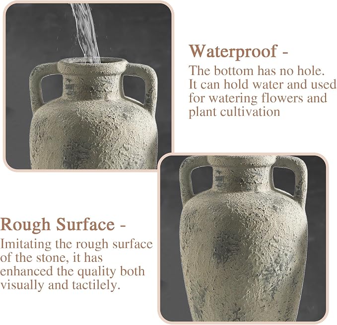 Ceramic Flower Vase, 11.41 Inch Tall Rustic Vase with 2 Handles | Terracotta Farmhouse Vase Adds Rustic Charm to Living Room, Dining Table, Kitchen, and Office Decor, Perfect for Home Styling