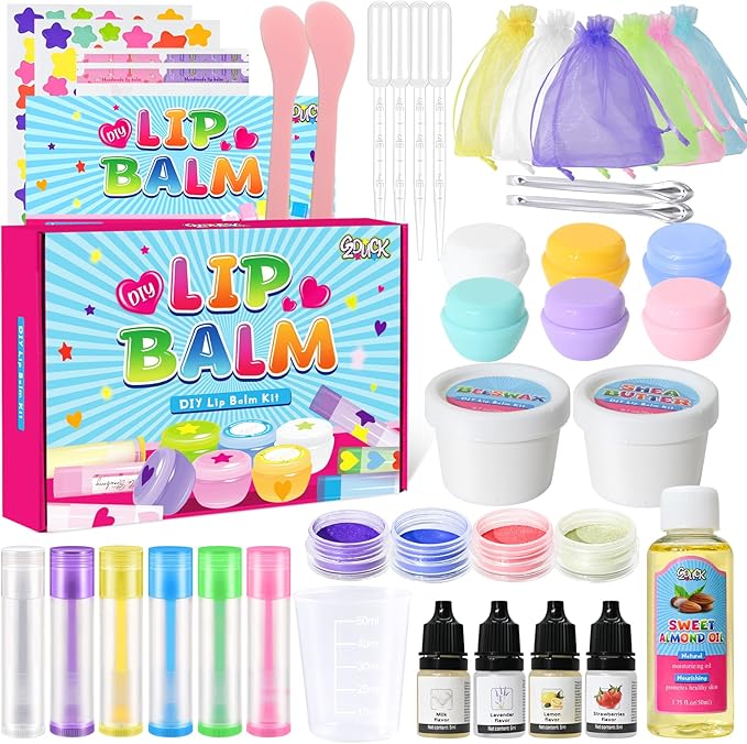 GZDUCK DIY Lip Balm Making Kit- 42Pcs Lip Balm Making Set for Girls, Make Your Own Lip Gloss, Lip Gloss Making Set with Multi-Flavor Multicolored DIY Makeup Set Gifts for Women Teens Kids
