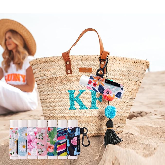 HEYSKAY 8PCS Lip Balm Keychain Holder Compatible with Chapstick, Stocking Stuffers Gifts Keychain Lip Gloss Holder Key Chain Lipstick Holder Sleeve