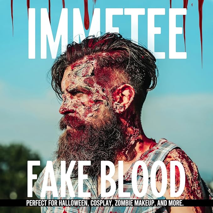 immetee Fake Blood Gel, Sfx Blood Gel with Stipple Sponge, Sfx Fake Blood Makeup Kit, Halloween Coagulated Stage Blood Specail Effects Makeup Face Body Paint. 55g