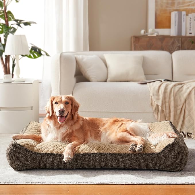 JOEJOY Extra Large Orthopedic Dog Beds Large Sized Dog, Extra Thick Supportive Big Dogs Bed with Sides and Waterproof Lining, Ultra Soft Pet Bed Sofa, Brown, 48''x35''