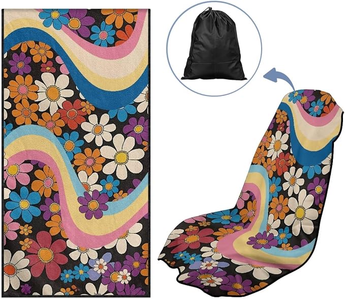 INSTANTARTS Retro Flower Power Car Seat Towel Covers Yoga Towel Car Seat Cover Portable