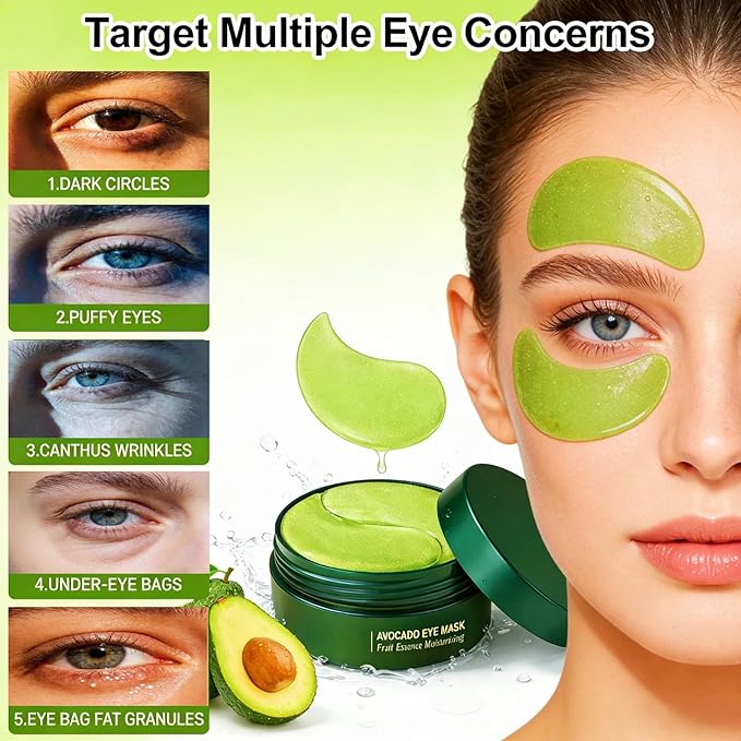 Under Eye Patches – 60 PCS Avocado Eye Patches for PUFFY EYES and DARK CIRCLES, Collagen Eye Patches,Hydrating & Moisturizing Eye Patches for Women,Reduce LINES and WRINKLES.