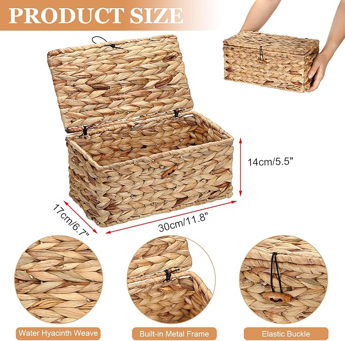 Sumnacon Woven Tampon Holder for Bathroom, Wicker Water Hyacinth Feminine Product Organizer with Lid, Farmhouse Rustic Tampon and Pad Organizer, Woven Storage Baskets Bin for Counter Toilet Tank