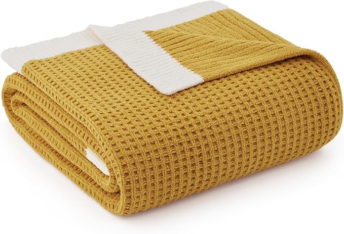 Chenille Throw Blanket, Soft Cozy Waffle Throw for Couch & Sofa, Warm Yet Lightweight, Breathable All-Season Throws for Women Men, Housewarming, Birthdays, 50"x60", Ginger