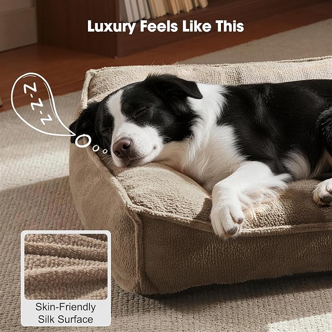 FURTIME XXL Orthopedic Dog Beds Large Sized Dog, Extra Thick Dog Couch 48" | Supportive Pet Sofa, Ergonomic Slant Dog Beds with Removable Washable Cover, Ultra Soft Surface & Non-Slip Bottom, Brown