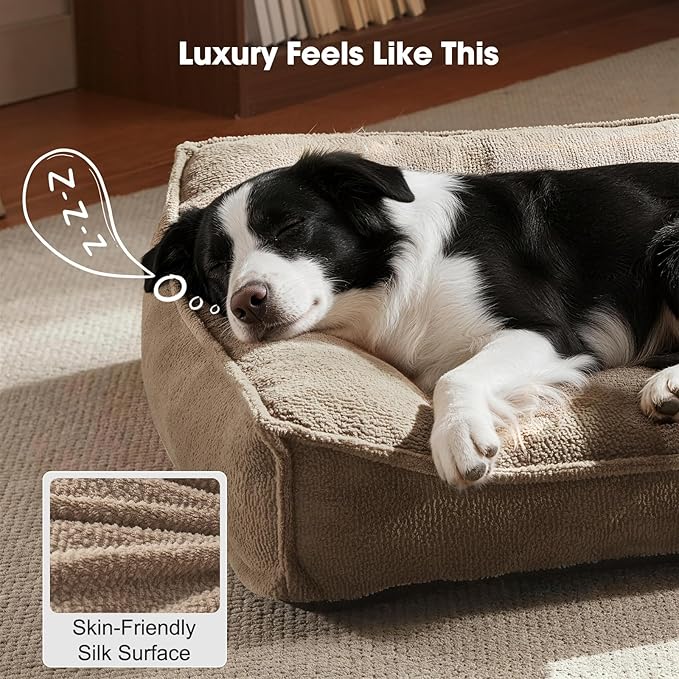 FURTIME XL Orthopedic Dog Bed Large Sized Dog, Extra Washable Dog Couch 42" | Supportive Thick Pet Sofa, Ergonomic Slant Dog Beds with Removable Cover, Ultra Soft Surface & Non-Slip Bottom, Brown