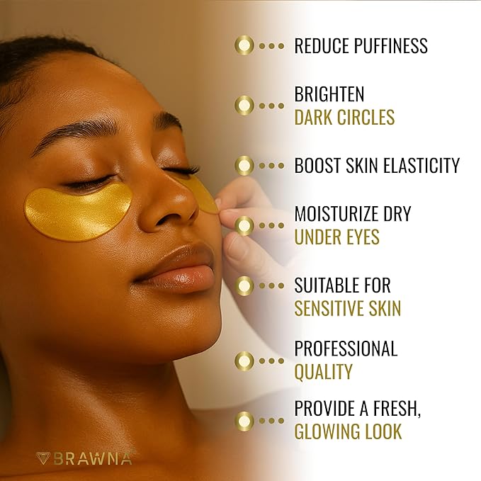 BRAWNA Under Eye Patches – Hydrogel Masks with Collagen, Peptides & Kojic Acid – For Puffy Eyes, Fine Lines, Dark Circles & Brightening – Rose – 24 Pairs