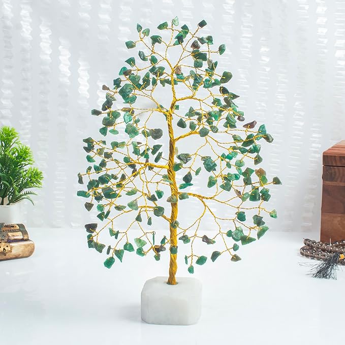Crocon Green Aventurine Crystal Tree of Life Natural Quartz Base Chakra Handmade Gemstone Feng Shui Decor, Money Tree Bonsai Decoration Healing Crystal Spiritual Gift