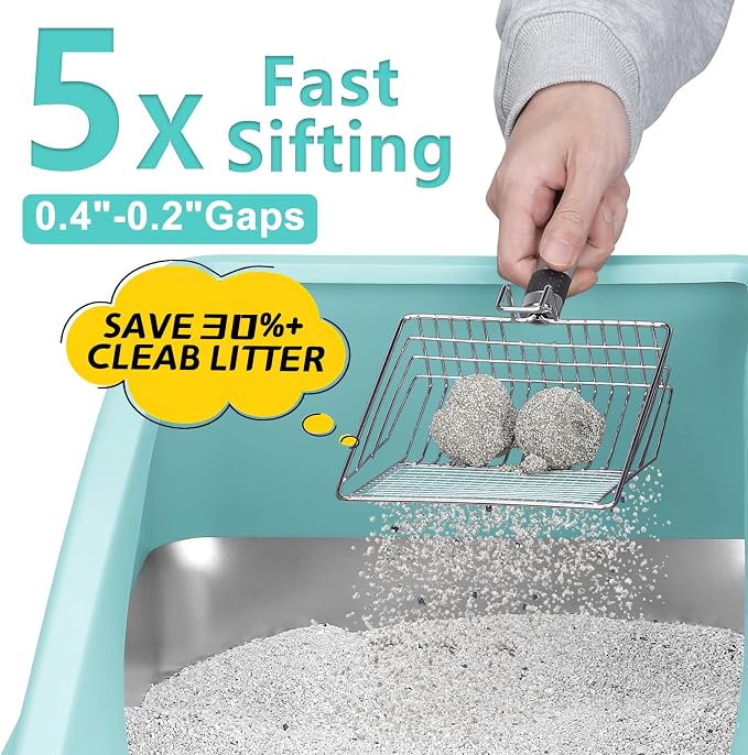 AIPERRO Stainless Steel Cat Litter Box | XXL Deepened 8" Design | Metal High Sided Box with Lid for Big Cats | Anti-Urine Leakage | Non-Stick & Easy to Clean with Litter Mat & Metal Scoop