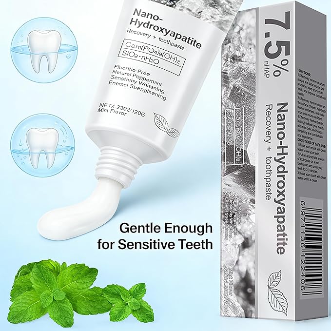 Hydroxyapatite Toothpaste, 7.5% Nano Deep Cleaning Toothpaste for Advanced Enamel Protection, Sensitive Relief Fluoride Free Effective Toothpastes, with Fresh Mint (4.2 Fl Oz (Pack of 3))