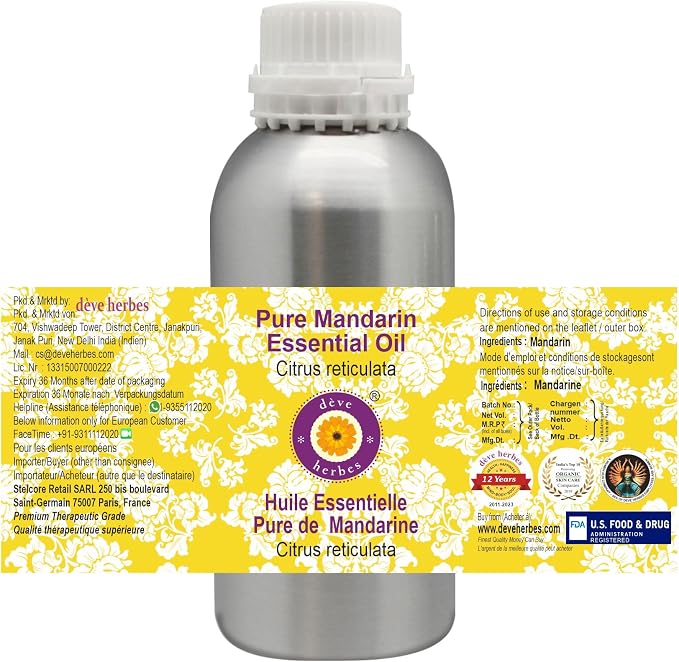 Deve Herbes Pure Mandarin Essential Oil (Citrus reticulata) Steam Distilled 630ml (21 oz)
