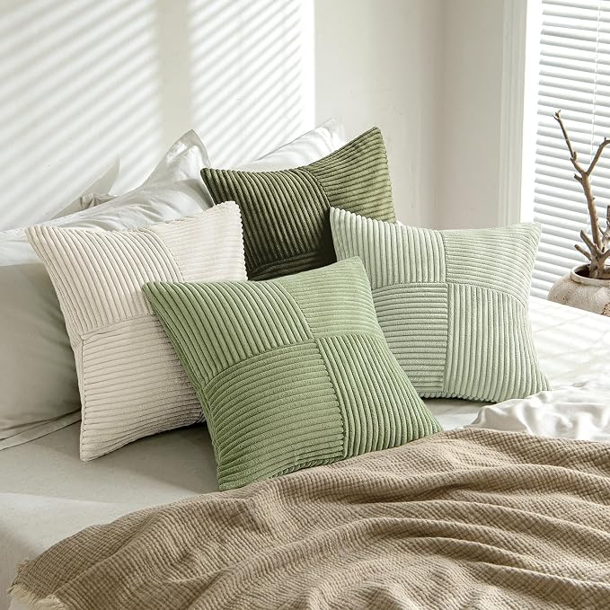 MIULEE Summer Light Green Decorative Throw Pillow Covers 20x20 Inch Set of 4 Boho Farmhouse Cushion Covers Mordern Classic Pillow Cases Soft Corduroy Gradient Home Decor for Couch Sofa Living Room Bed
