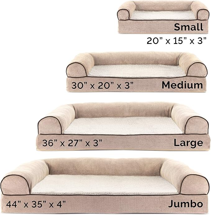 Furhaven Cooling Gel Dog Bed for Medium/Small Dogs w/ Removable Bolsters & Washable Cover, For Dogs Up to 35 lbs - Sherpa & Chenille Sofa - Cream, Medium