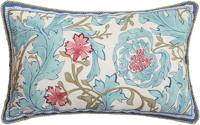 patdrea Designer Vintage Linen Throw Pillow Cover,12"x20"-Fromm A | Luxury Decorative Pillow Case with Zipper,Blue Floral Pattern,Pillow Cover for Couch Living Room Bedroom Sofa