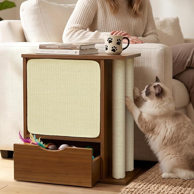 Cat Scratch Side Table with Storage, Couch Protector from Cat Claws | Cat Scratch End Table,Cat Scratch Furniture Protector for Couch, Sisal Cat Scratching Posts,Sisal Scratching Board