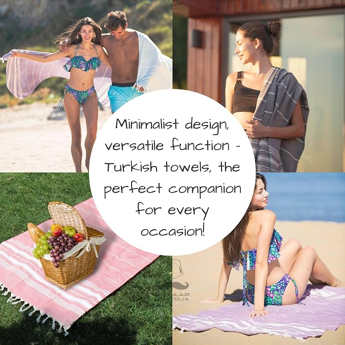 Bazaar Anatolia Turkish Beach Towel – 100% Cotton, Quick Dry, Sand Free Towel for Bathroom, Camping, Travel, Royal Navy – Oversized 71x39 Inches – Stripe Dark Blue