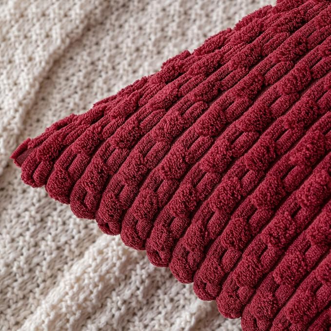 MIULEE Decorative Throw Pillow Covers 20x20 Burgundy Textured Corduroy | Pack of 2 Striped Pillow Covers Modern Farmhouse Home Decor for Couch Bed Sofa Living Room