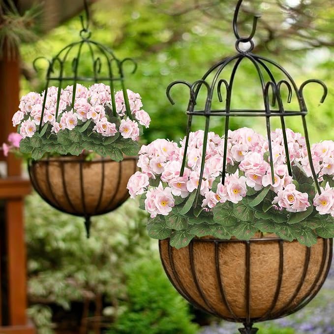 CISDUEO 4 Pcs Artificial Geranium Outdoors Silk Flowers Outside Light Pink | UV Resistant Fake Geraniums Bush Faux Flowers for Planter Outdoor Decor Indoor Garden Patio Table Centerpiece