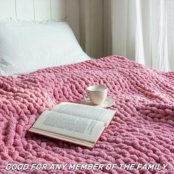 Chunky Knit Blanket - Luxury Soft Cozy 50 * 60 Throw Blanket,100% Woven Blanket Rope Knot Throw Blanket for Couch, Sofa, Home Decor, Gift - Machine Washable (Pink, 50 * 60)