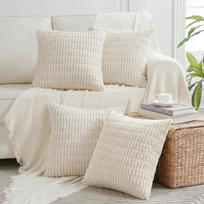 Fancy Homi 4 Packs Decorative Throw Pillow Covers for Living Room Couch Bed, Modern Farmhouse Boho Home Décor Accent Cushion Case, 22" x 22", Cream