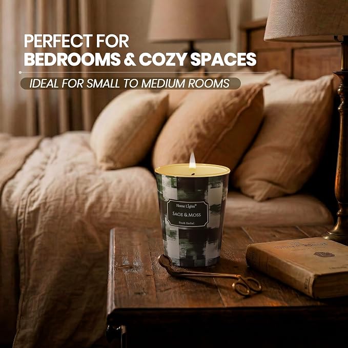 HomeLights Scented Candles for Women & Men, 6.7oz Candle Jars Aromatherapy Single Wick Candle, Ideal for Scandinavian Minimalist Design Home Decor and Gifts, Sage & Moss