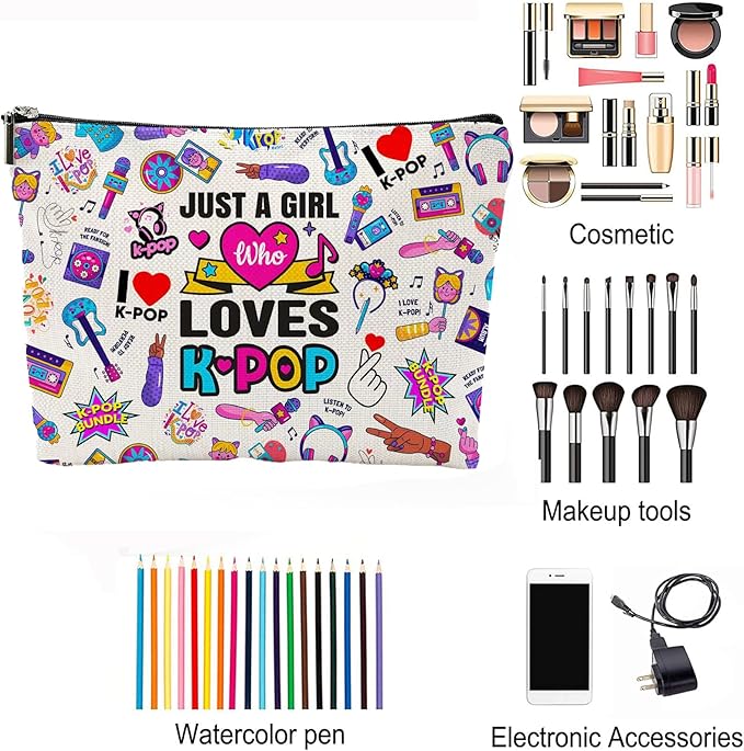 QualityLife K-Pop Makeup Bag K-Pop Music Movie Merch Just A Gi-rl Who Loves K-Pop Gift for Music Fan Kpop Team Gift