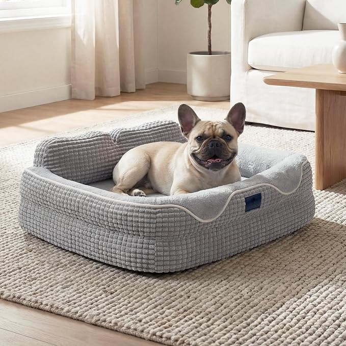 Veehoo Square Dog Bed Medium Size Dog, Orthopedic Dog Bed Couch Sofa, 28" | Washable & Medium Dog Bed for Indoor, Egg-Crate Memory Foam Dog Bed with Sides, Removable Cover, High Back Non-Slip Bottom