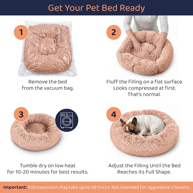 Donut Dog Bed - Premium Comfort for Anxiety Relief - Fluffy & Calming Design with Ultra-Plush Support | Cozy Round Dog Bed with Super Soft Circle Style (Pink, Medium)