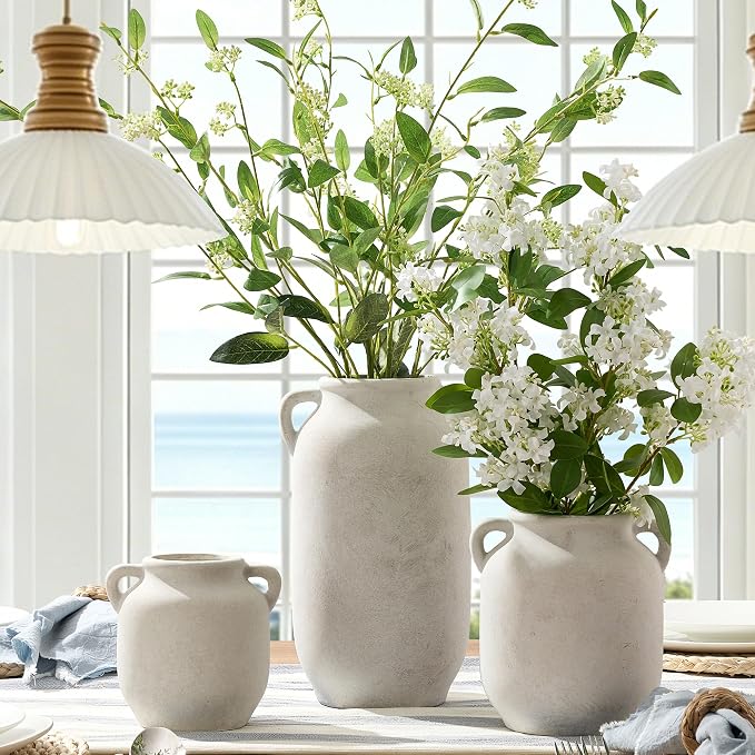 Vanselia Ceramic Flower Vase Home Table Decor Living Room Farmhouse 12 in | Large Tall White Rustic Decorative Flowers Vases Plant Modern Decoration for Kitchen Shelf Coffee Dining Centerpieces Desk