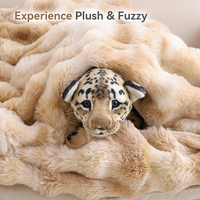 Faux Fur Throw for Couch - Tie-dye Camel Bubble Blanket 50"x60" | Fluffy Plush Fuzzy Throw for Sofa & Bed, Super Soft Cozy Comfrt Blanket, Luxury Aesthetic Camel Decor Gift for Women