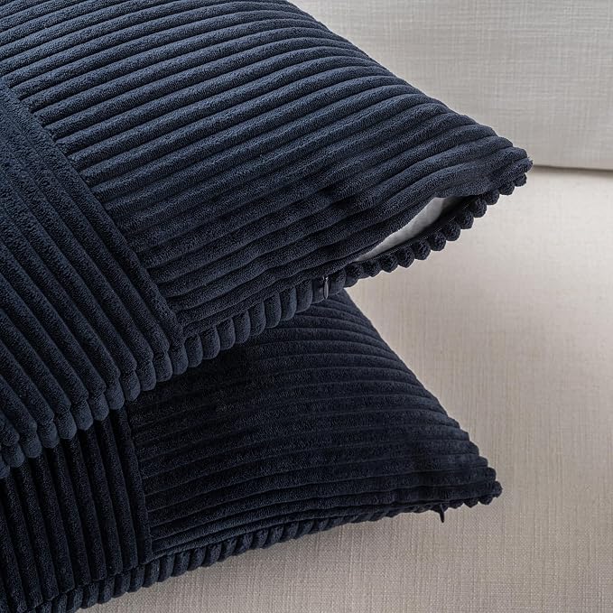 Fancy Homi Navy Blue Decorative Throw Pillow Covers 22x22 Inch for Living Room Couch Bed Sofa, Rustic Farmhouse Boho Home Decor, Soft Corss Corduroy Patchwork Accent Cushion Case 55x55 cm