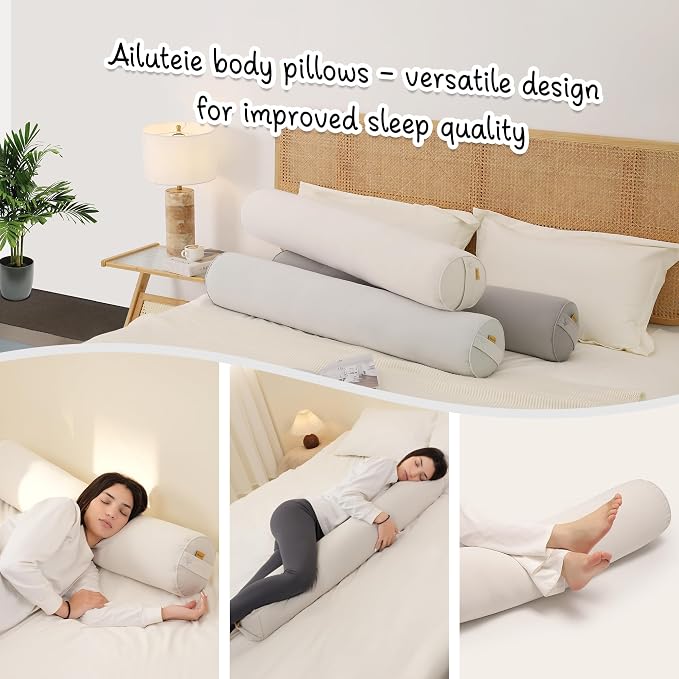 Body Pillow for Adults,Long Round Pillow,Big Cylindrical Pillow,Large Full Bolster Pillows for Side Sleepers (Misty White, 39.37"*7.87")