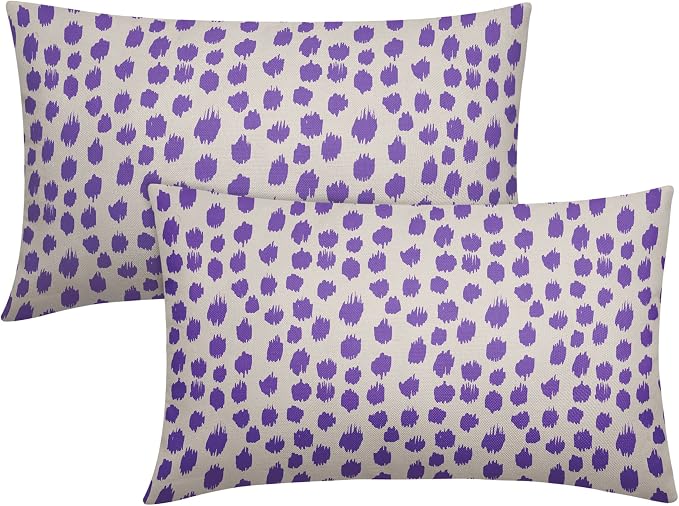 Purple Cream Pillow Covers 12x20 Set of 2 Boho Design Polka Dot Throw Pillows Modern Brush Strokes Print Decorative Outdoor Pillowcase Lumbar Cushion Cover Linen Pillow Case for Home Sofa Couch Bed