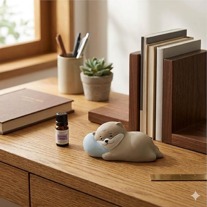 Passive Stone Diffuser, Cute Animal Series Aromatherapy Oil Diffuser for Tabletop Decor (1, Napping Otter)