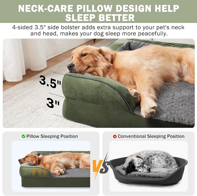 Orthopedic Dog Bed for Extra Large Dogs, XXL Egg-Crate Foam Dog Couch with Washable Removable Cover, Waterproof Lining and Nonskid Bottom