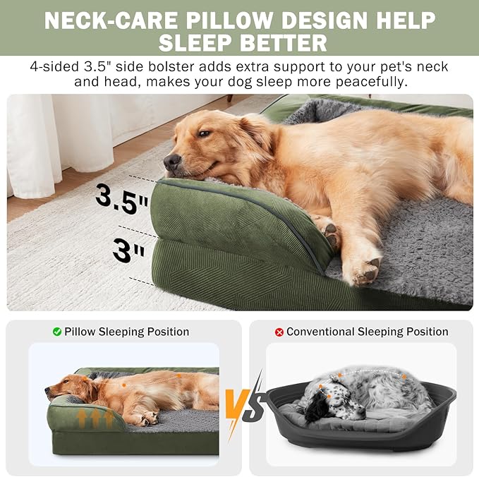 Orthopedic Dog Bed for Large Dogs, Washable Waterproof, Egg-Crate Foam Dog Couch Bed with Washable Removable Cover, Waterproof Lining and Nonskid Bottom