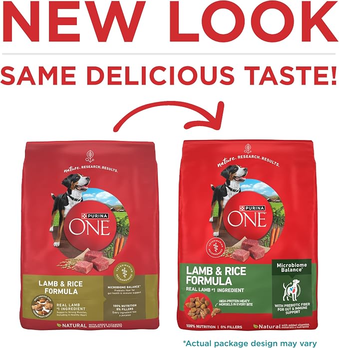 Purina ONE Dry Dog Food Lamb and Rice Formula - (Pack of 4) 4 lb. Bags | Natural recipe with real lamb as the first ingredient, and a microbiome balance with prebiotic fiber for gut & immune support