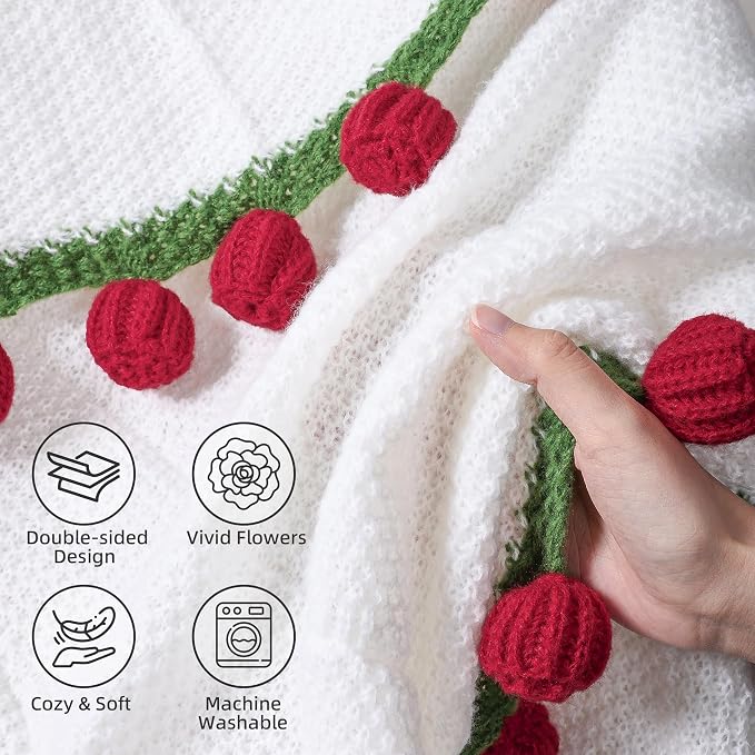 Ivydale 43inch Crochet Flower Bouquet Throw Blanket Red Rose
