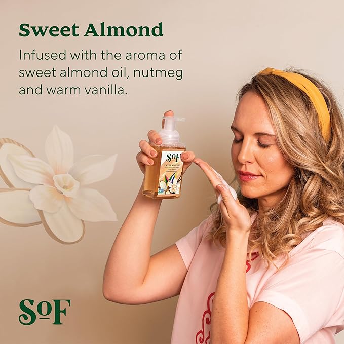 SoF Hydrating Foaming Hand Wash - With Organic Agave Nectar & Coconut Oil- Vegan & Non GMO- Free From Phthalates, Sulfates & Parabens- Sweet Almond - 8 oz Bottle 6 Pack