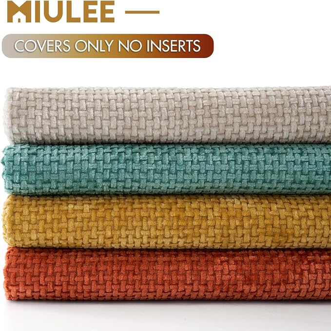 MIULEE Decorative Chenille Fall Pillow Covers Orange Teal 18x18 Pack of 4 | Rustic Home Decor, Retro Vintage Set, Couch Throw Pillows, Farmhouse Boho Cushion Covers for Sofa Bed Living Room