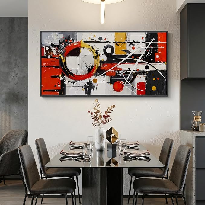 Large Framed Abstract Wall Art for Living Room, Black and White Gold Horizontal Canvas Prints Piantings Artwork for Walls, Red and Black Modern Pictures Wall Decor for Bedroom Office Entryway 30x60 In